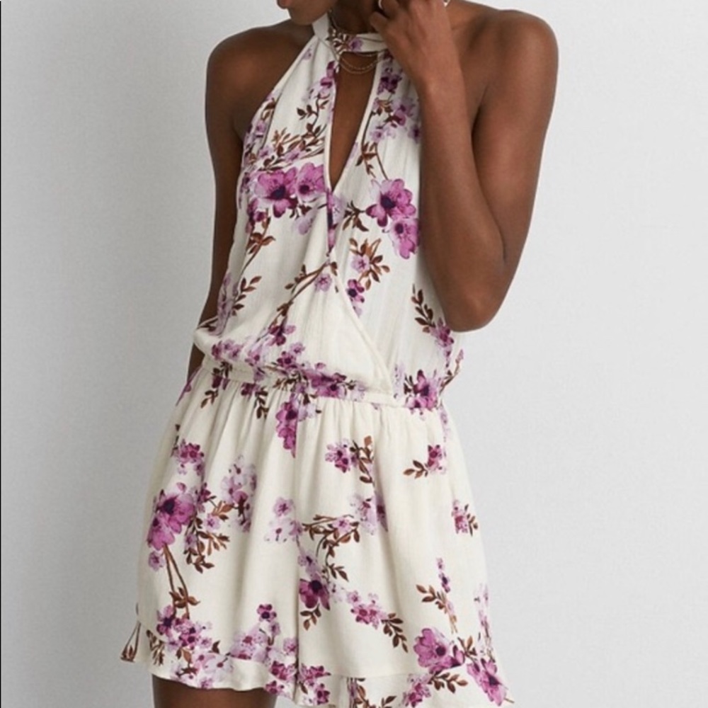 American Eagle High Neck Floral Romper
